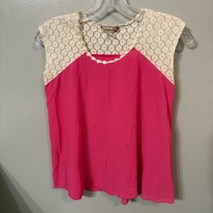 Speckless Pink Sheer Top Crochet Lace Sleeveless Blouse (Girls‎ Large)